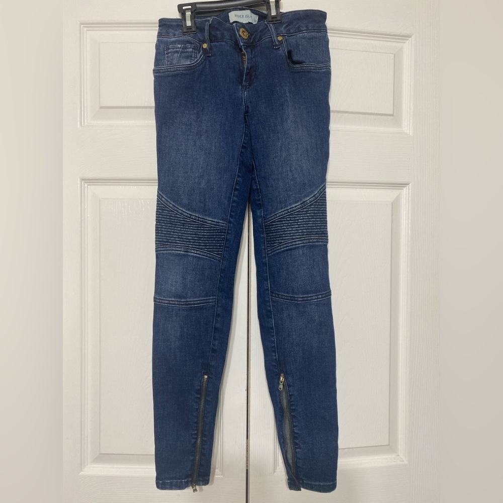 River Island skinny Blue Denim Women's Jeans zipper ankle size 8